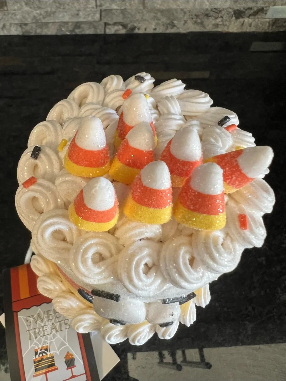 CANDY CORN Faux Frosted Cake With Smiley Face…So Realistic & CUTE!!! 6 In!!